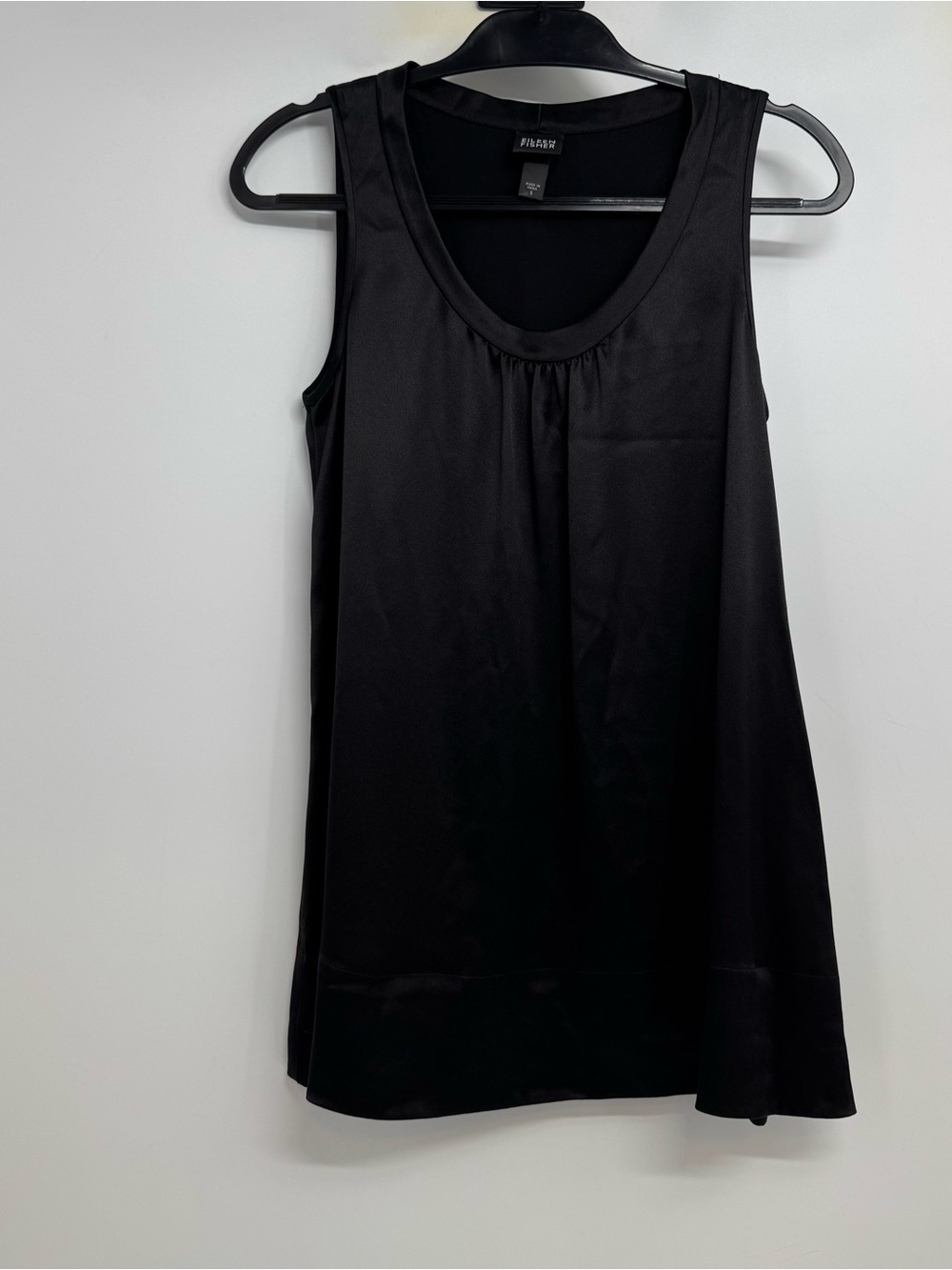 Eileen Fisher Size S 100% Silk Black Popover Tunic Top Sleeveless